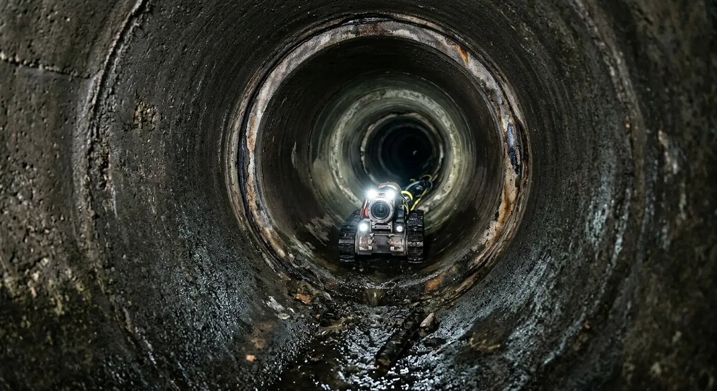 Robotic sewer camera inspecting pipe interior for Sewer Line Cleaning in Oceanside