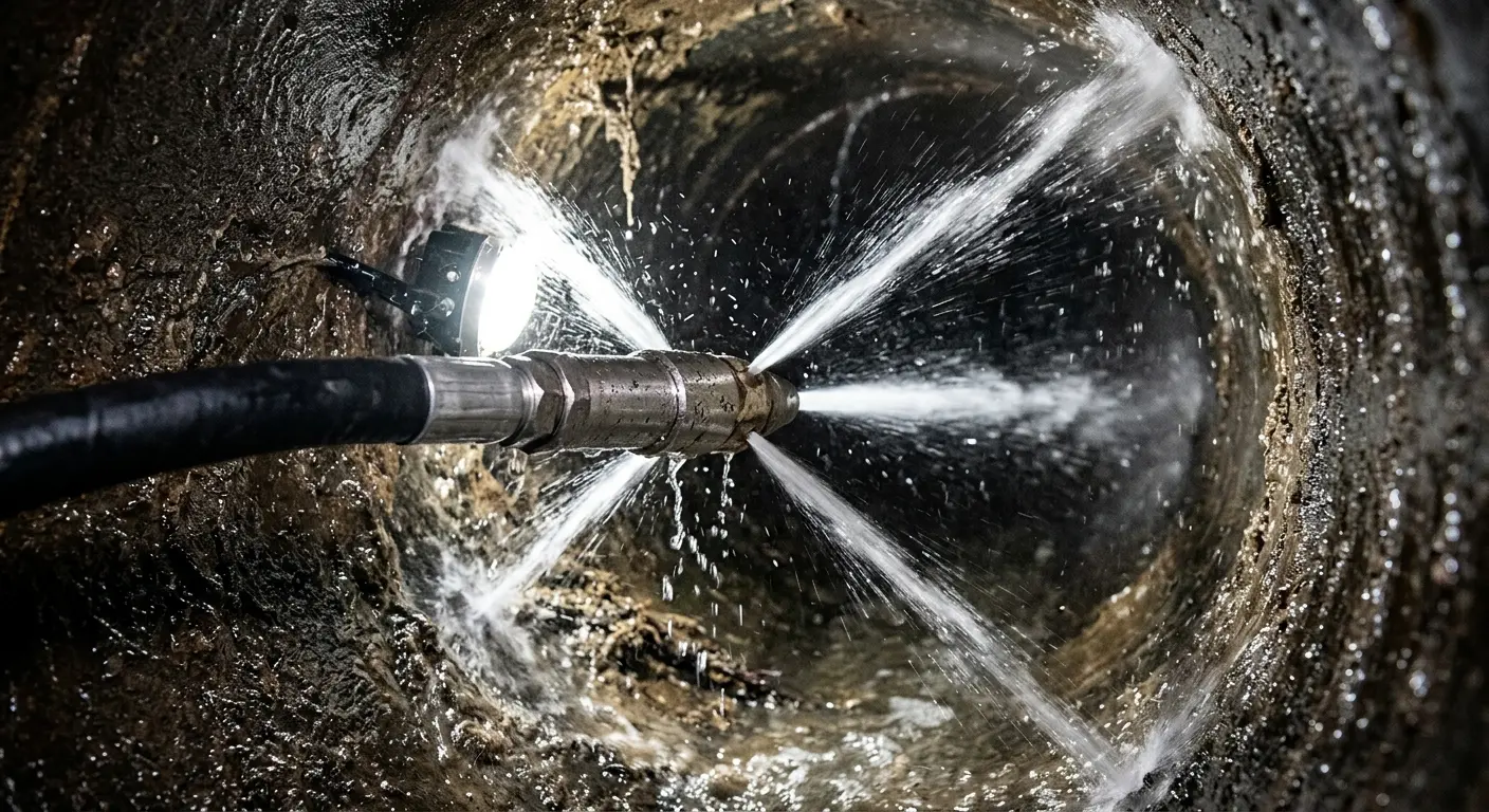 High-pressure hydro jetting nozzle cleaning sewer pipe for Storm Drain Cleaning in Oceanside